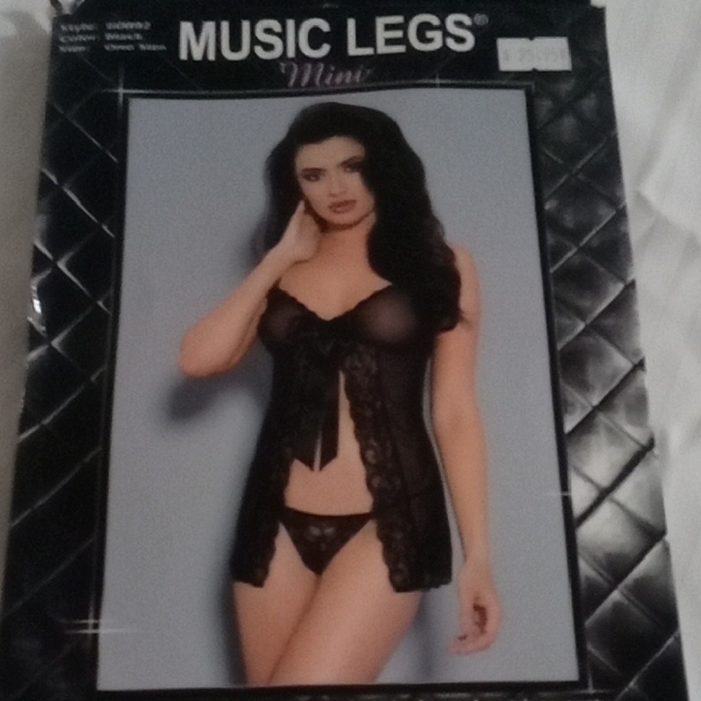 Music Legs Sheer Black Lace Chemise Set